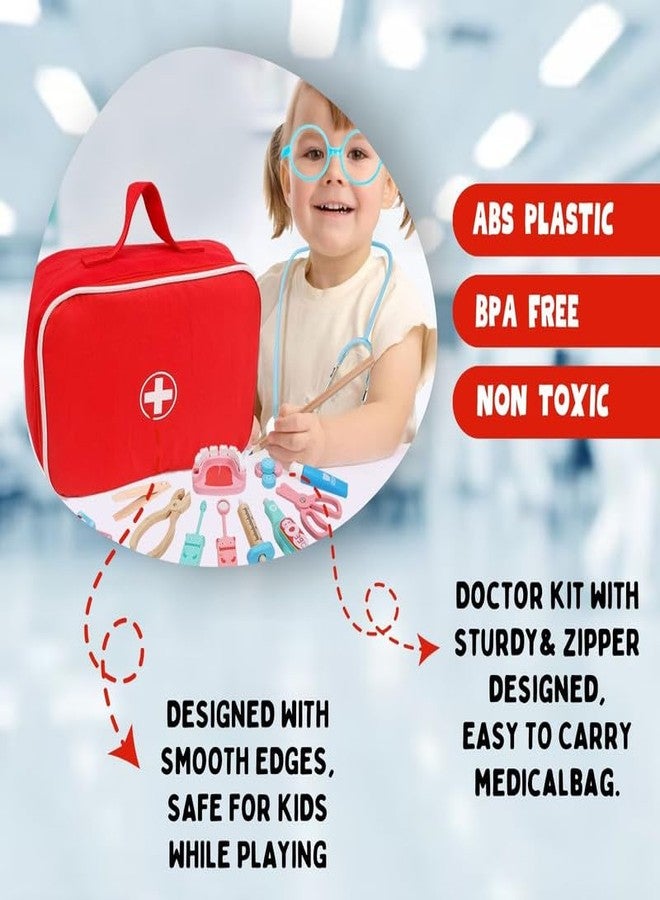 Sakuya Doctors Set for Kids | Pretend Play Wooden Dental Toy Kit Happy Teeth Dentist Medical Learning Kit with Stethoscope Playset Doctor Role Junior Birthday Gift Idea for Boys Girls Age 2 - 12yrs - Image 5